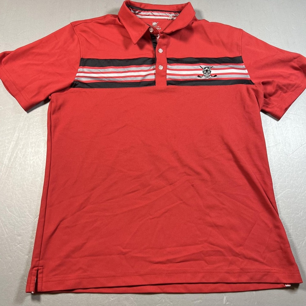 Chuco Golf Polo Shirt Mens Large Red Striped Skull Logo Golf Performance MR Wing